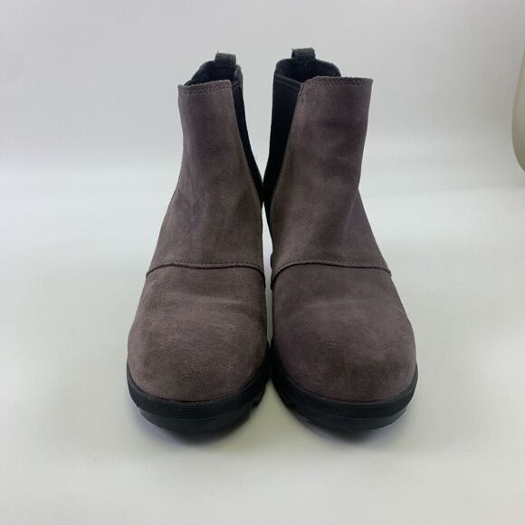 Sorel Joan Of Artic Wedge Chelsea Boot Purple Sage Suede Pull On Ankle Womens 8 - Picture 3 of 12